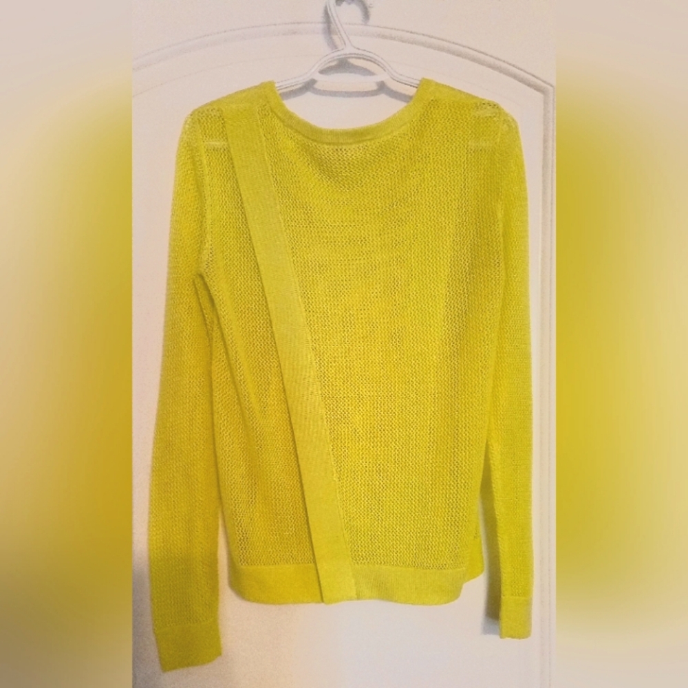 CAbi Sweater. Neon yellow, long sleeve,  mesh open back